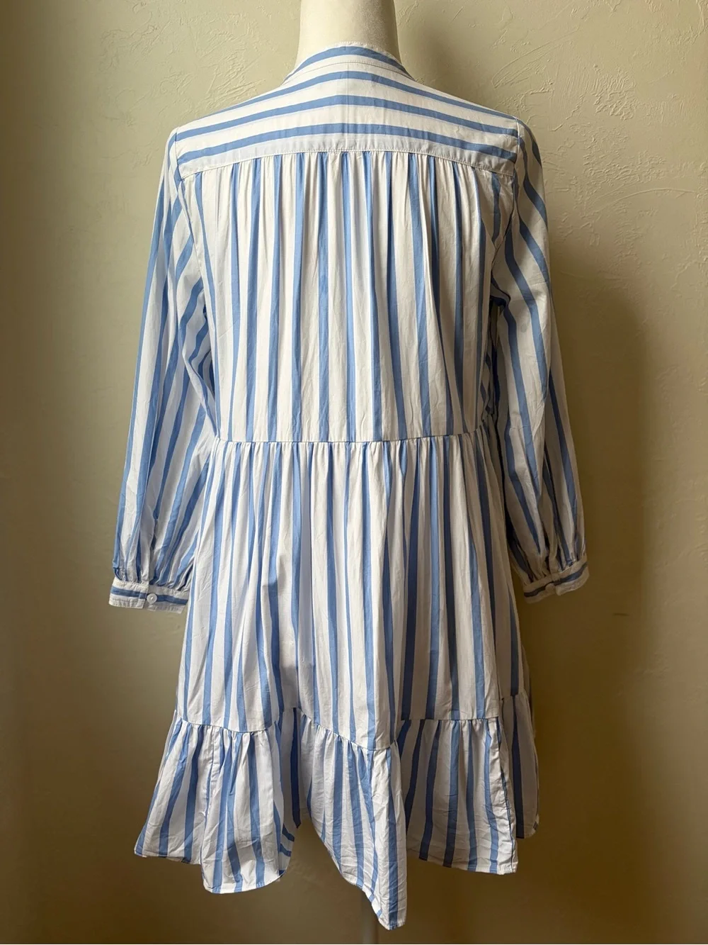 J. Crew Blue & White Striped Tiered V-Neck Mini Dress